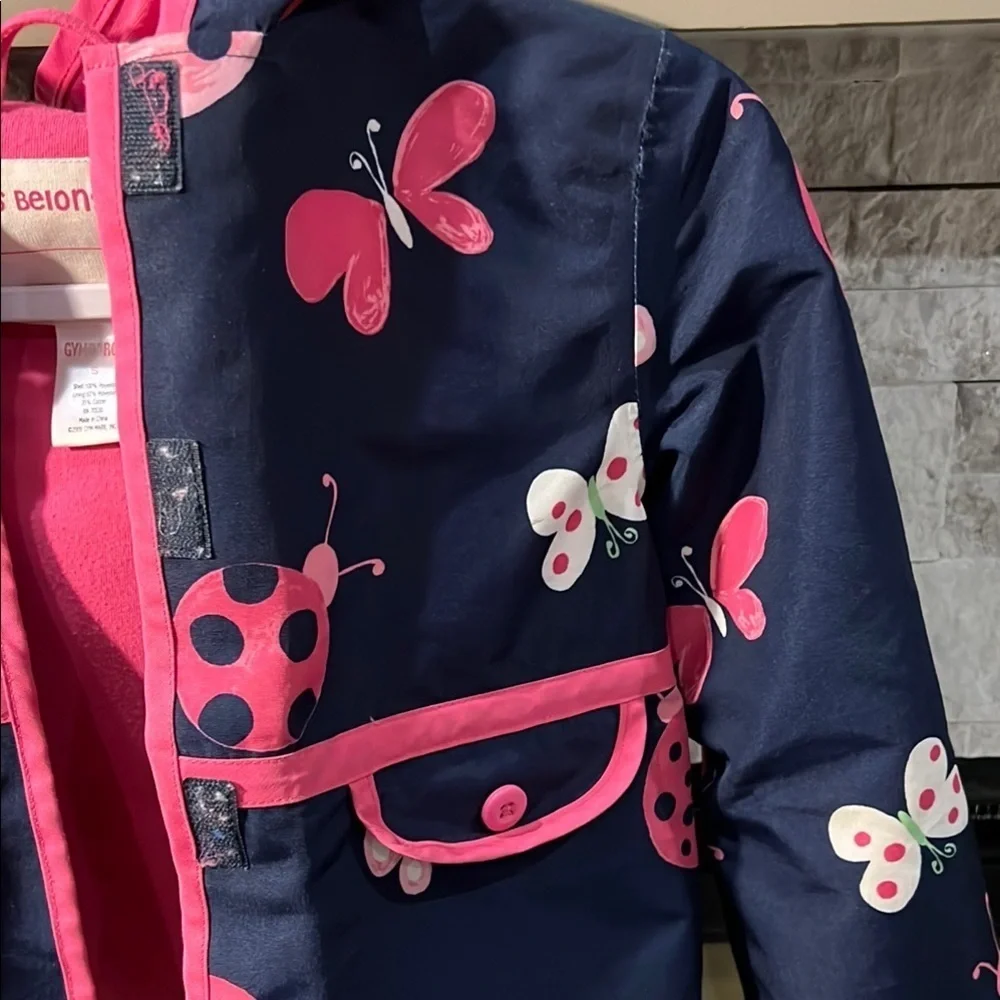 Gymboree Pink and blue Raincoat with butterfly ladybug print size 5